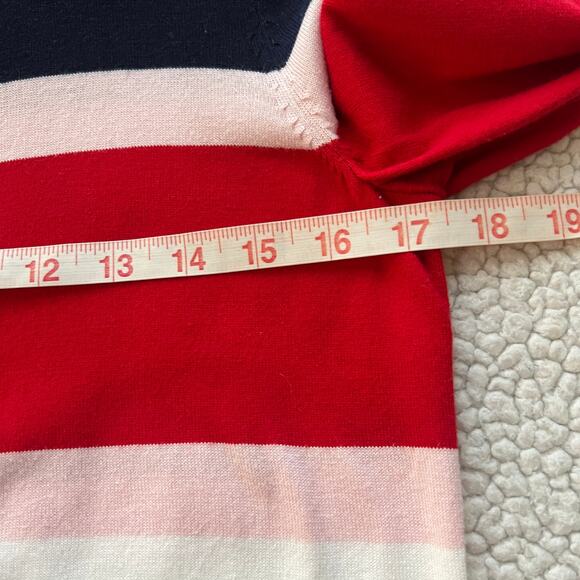 Talbots Red Navy Pink Stripe 3/4 Sleeve Cardigan Small - Picture 7 of 8